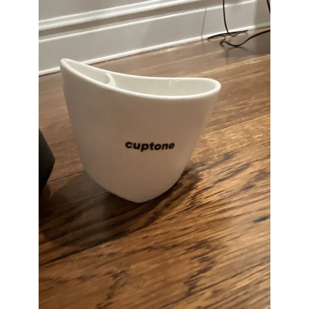 2 - White & Black Cuptone Tilting Teacup w/ Built-In Strainer for Loose Leaf Tea